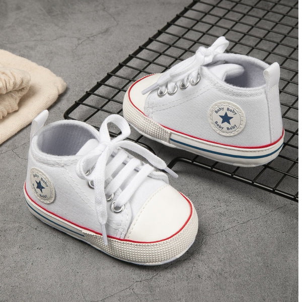 6 to 12 Months Baby Boys & Girls Canvas Shoes,Infant Non Slip Sole Lace Closure Booties (White)-BT4593