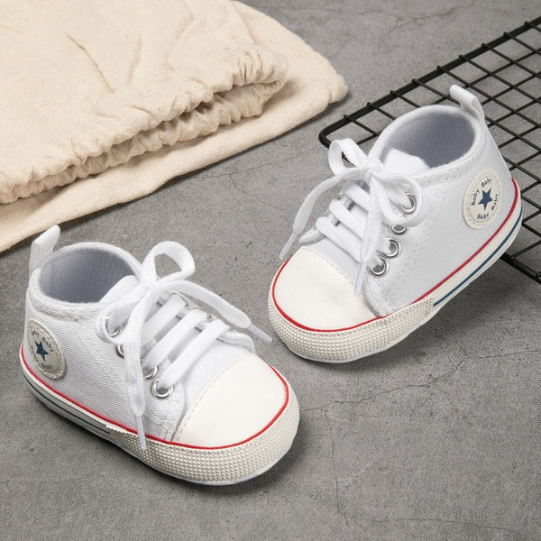 6 to 12 Months Baby Boys & Girls Canvas Shoes,Infant Non Slip Sole Lace Closure Booties (White)-BT4593
