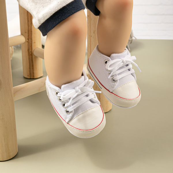 6 to 12 Months Baby Boys & Girls Canvas Shoes,Infant Non Slip Sole Lace Closure Booties (White)-BT4593