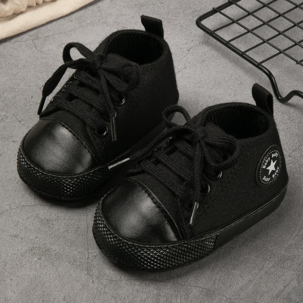 6 to 12 Months Baby Boys & Girls Canvas Shoes,Infant Non Slip Sole Lace Closure Booties (Black)-BT4594