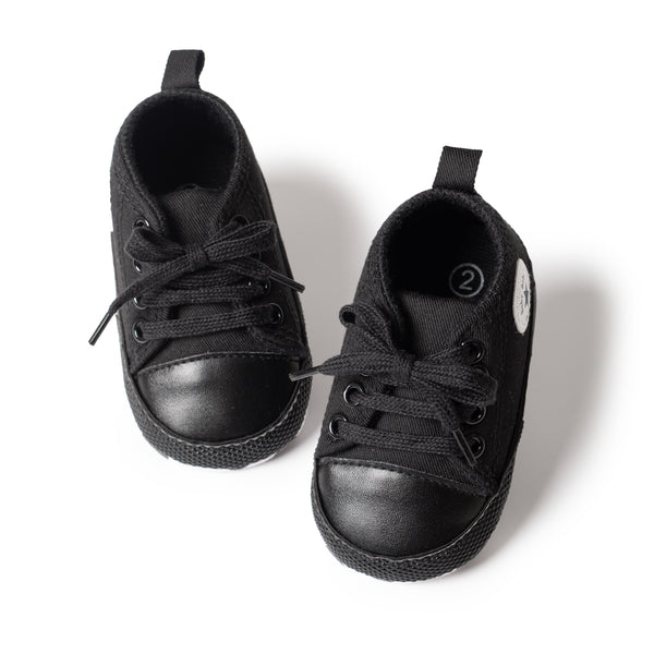 6 to 12 Months Baby Boys & Girls Canvas Shoes,Infant Non Slip Sole Lace Closure Booties (Black)-BT4594