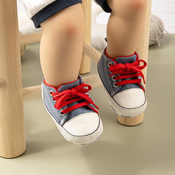 6 to 12 Months Baby Boys & Girls Canvas Shoes,Infant Non Slip Sole Lace Closure Booties (Blue)-BT4595