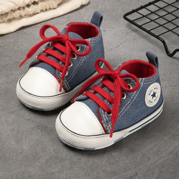 6 to 12 Months Baby Boys & Girls Canvas Shoes,Infant Non Slip Sole Lace Closure Booties (Blue)-BT4595
