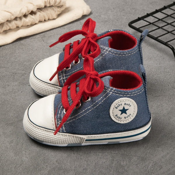 6 to 12 Months Baby Boys & Girls Canvas Shoes,Infant Non Slip Sole Lace Closure Booties (Blue)-BT4595