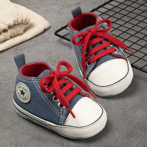 6 to 12 Months Baby Boys & Girls Canvas Shoes,Infant Non Slip Sole Lace Closure Booties (Blue)-BT4595