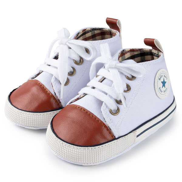 6 to 12 Months Baby Boys & Girls Canvas Shoes,Infant Non Slip Sole Lace Closure Booties (White)-BT4596