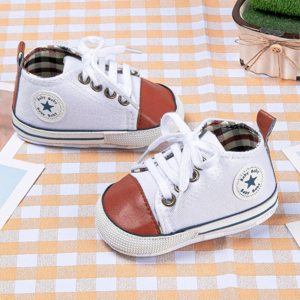 6 to 12 Months Baby Boys & Girls Canvas Shoes,Infant Non Slip Sole Lace Closure Booties (White)-BT4596