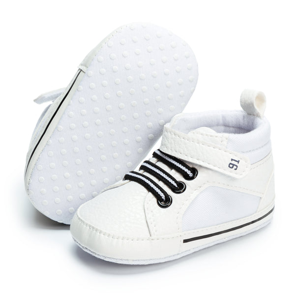 6 to 12 Months Baby Boys & Girls Synthetic Leather Shoes, High Ankle Velcro Booties (White)-BT4597