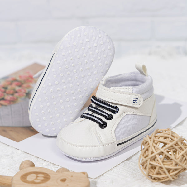 6 to 12 Months Baby Boys & Girls Synthetic Leather Shoes, High Ankle Velcro Booties (White)-BT4597