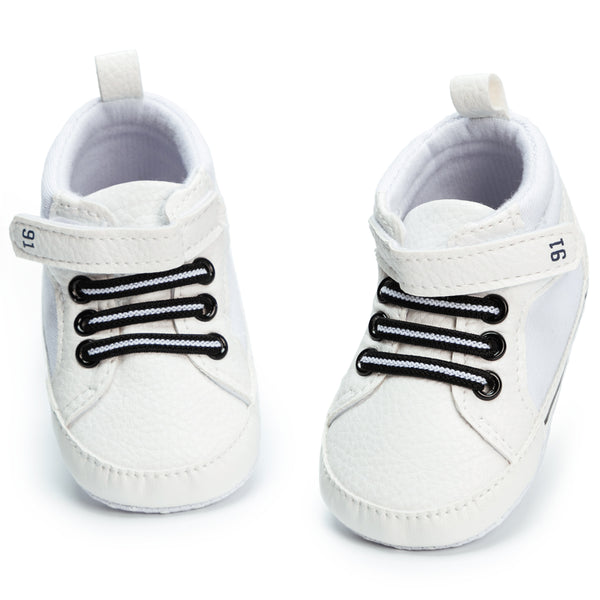 6 to 12 Months Baby Boys & Girls Synthetic Leather Shoes, High Ankle Velcro Booties (White)-BT4597