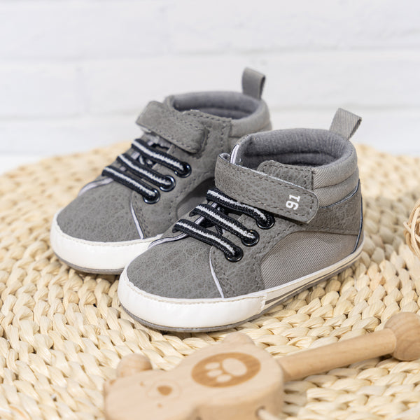 6 to 12 Months Baby Boys & Girls Synthetic Leather Shoes, High Ankle Velcro Booties (Grey)-BT4598