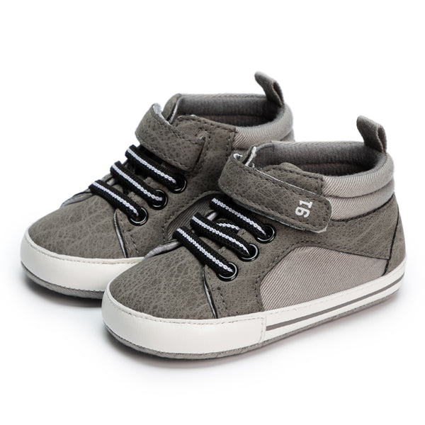 6 to 12 Months Baby Boys & Girls Synthetic Leather Shoes, High Ankle Velcro Booties (Grey)-BT4598