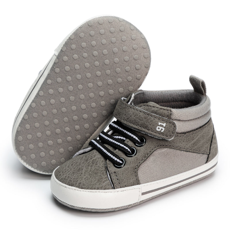 6 to 12 Months Baby Boys & Girls Synthetic Leather Shoes, High Ankle Velcro Booties (Grey)-BT4598