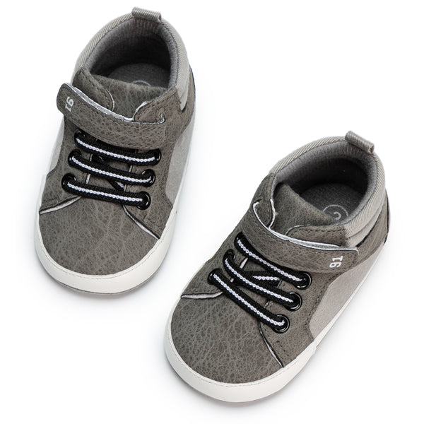 6 to 12 Months Baby Boys & Girls Synthetic Leather Shoes, High Ankle Velcro Booties (Grey)-BT4598