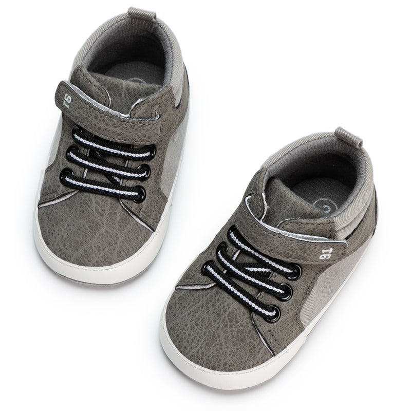 6 to 12 Months Baby Boys & Girls Synthetic Leather Shoes, High Ankle Velcro Booties (Grey)-BT4598