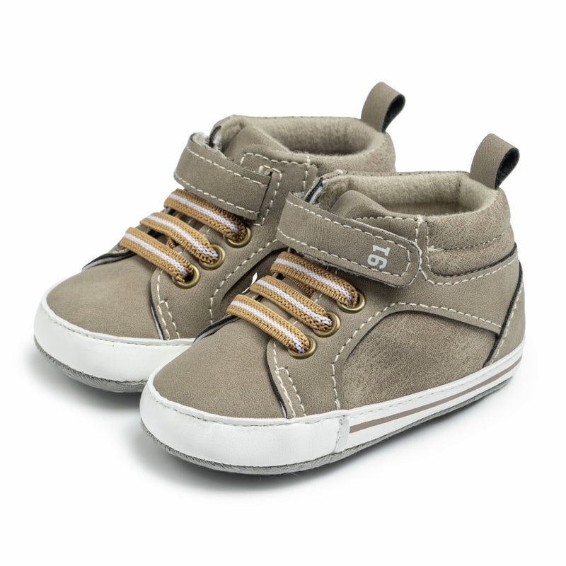 6 to 12 Months Baby Boys & Girls Synthetic Leather Shoes, High Ankle Velcro Booties (Beige)-BT4599