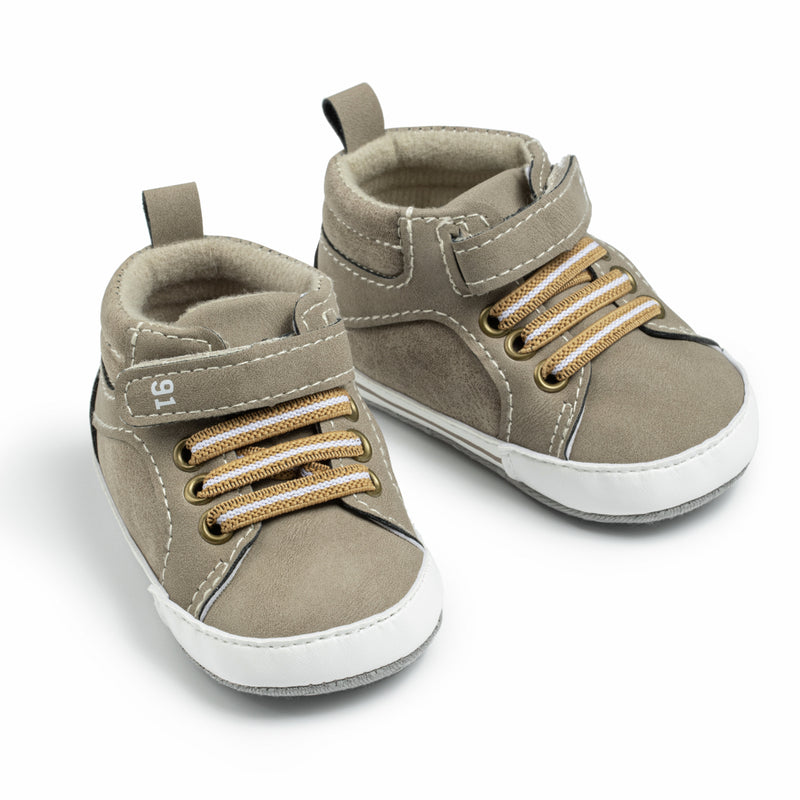 6 to 12 Months Baby Boys & Girls Synthetic Leather Shoes, High Ankle Velcro Booties (Beige)-BT4599