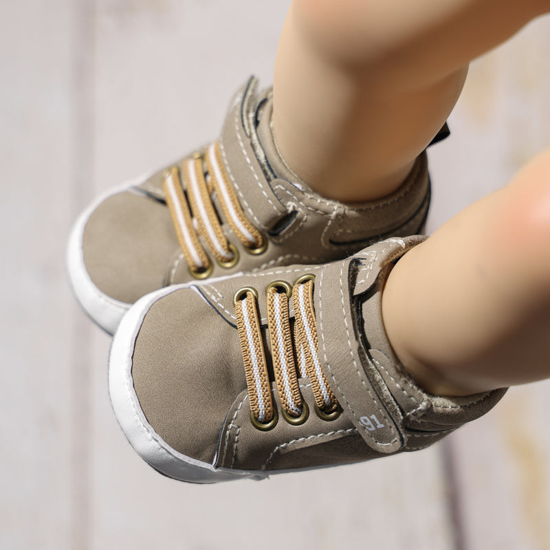 6 to 12 Months Baby Boys & Girls Synthetic Leather Shoes, High Ankle Velcro Booties (Beige)-BT4599