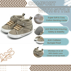 6 to 12 Months Baby Boys & Girls Synthetic Leather Shoes, High Ankle Velcro Booties (Beige)-BT4599