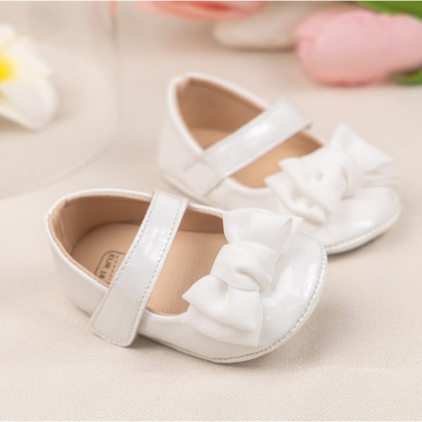 6 To 12 Months Newborn Baby Girls Belly Shoe Partywear Anti-Slip Sandal Booties (White)-BT4600
