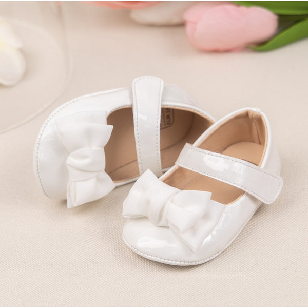 6 To 12 Months Newborn Baby Girls Belly Shoe Partywear Anti-Slip Sandal Booties (White)-BT4600