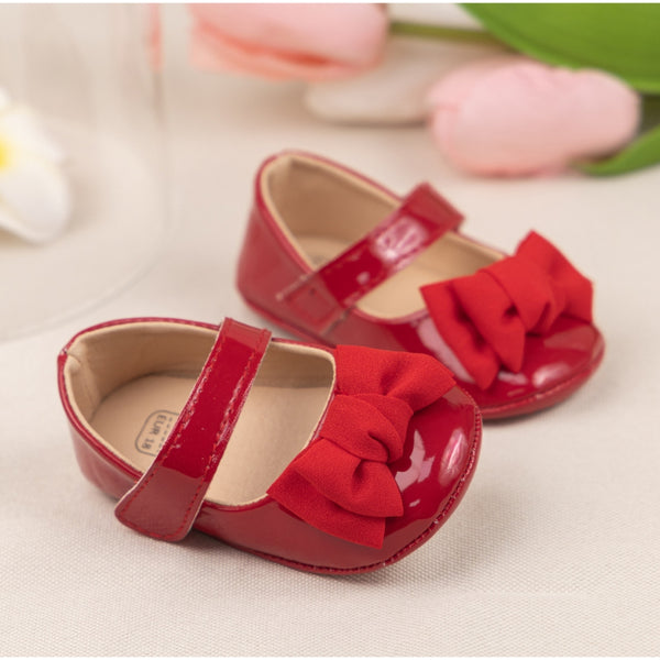 6 To 12 Months Newborn Baby Girls Belly Shoe Partywear Anti-Slip Sandal Booties (Red)-BT4601