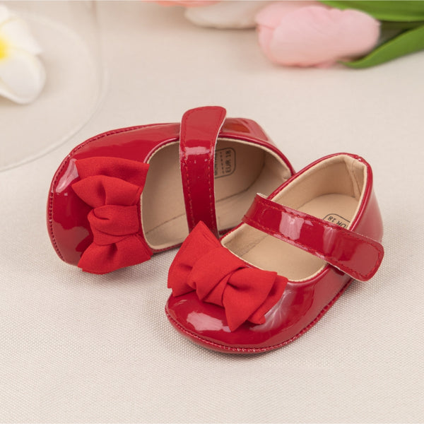 6 To 12 Months Newborn Baby Girls Belly Shoe Partywear Anti-Slip Sandal Booties (Red)-BT4601