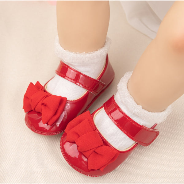 6 To 12 Months Newborn Baby Girls Belly Shoe Partywear Anti-Slip Sandal Booties (Red)-BT4601
