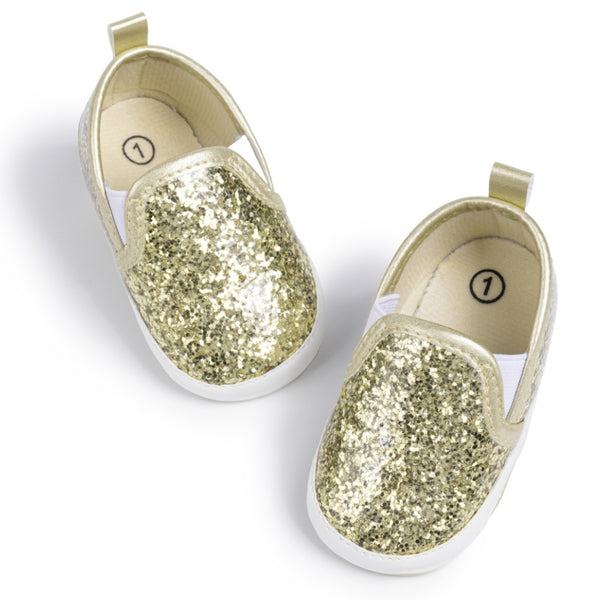 6 to 12 Months Baby Girls Shoes, Infant Non Slip Soft Sole Loafer, Slip On Booties (Gold)-BT4605