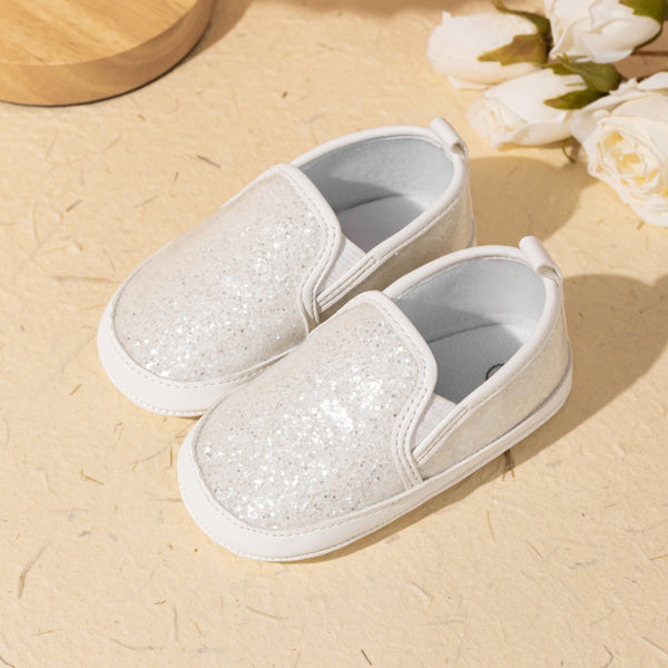 6 to 12 Months Baby Shoes,Infant Non Slip Soft Sole Loafer, Slip On Booties (White)-BT4606