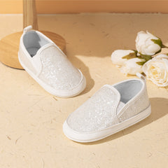 6 to 12 Months Baby Shoes,Infant Non Slip Soft Sole Loafer, Slip On Booties (White)-BT4606