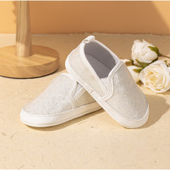 6 to 12 Months Baby Shoes,Infant Non Slip Soft Sole Loafer, Slip On Booties (White)-BT4606