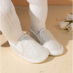 6 to 12 Months Baby Shoes,Infant Non Slip Soft Sole Loafer, Slip On Booties (White)-BT4606