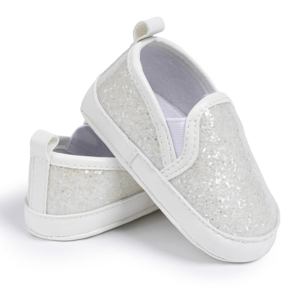 6 to 12 Months Baby Shoes,Infant Non Slip Soft Sole Loafer, Slip On Booties (White)-BT4606