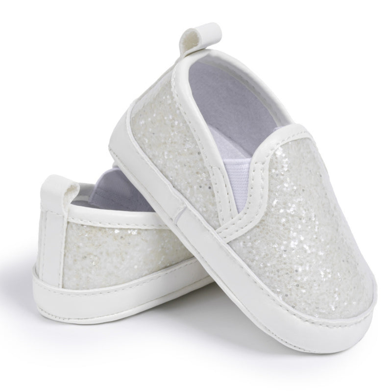 6 to 12 Months Baby Shoes,Infant Non Slip Soft Sole Loafer, Slip On Booties (White)-BT4606