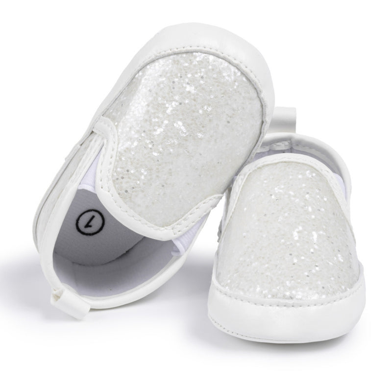 6 to 12 Months Baby Shoes,Infant Non Slip Soft Sole Loafer, Slip On Booties (White)-BT4606