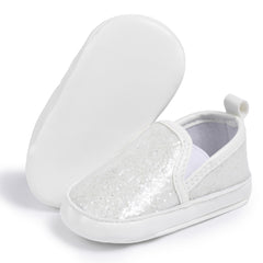 6 to 12 Months Baby Shoes,Infant Non Slip Soft Sole Loafer, Slip On Booties (White)-BT4606