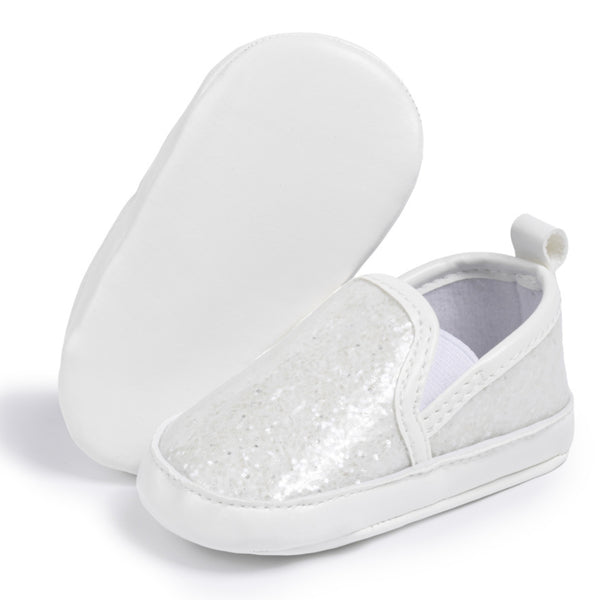 6 to 12 Months Baby Shoes,Infant Non Slip Soft Sole Loafer, Slip On Booties (White)-BT4606