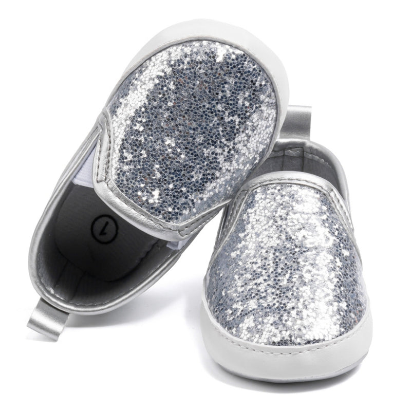 6 to 12 Months Baby Girls Shoes,Infant Non Slip Soft Sole Loafer, Slip On Booties (Silver)-BT4607