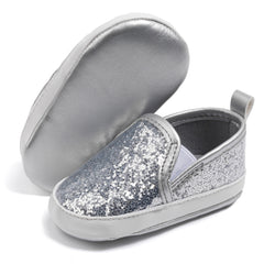 6 to 12 Months Baby Girls Shoes,Infant Non Slip Soft Sole Loafer, Slip On Booties (Silver)-BT4607