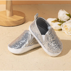 6 to 12 Months Baby Girls Shoes,Infant Non Slip Soft Sole Loafer, Slip On Booties (Silver)-BT4607