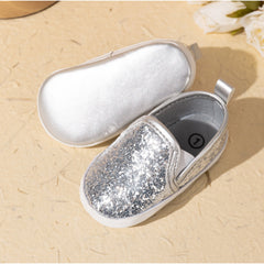 6 to 12 Months Baby Girls Shoes,Infant Non Slip Soft Sole Loafer, Slip On Booties (Silver)-BT4607