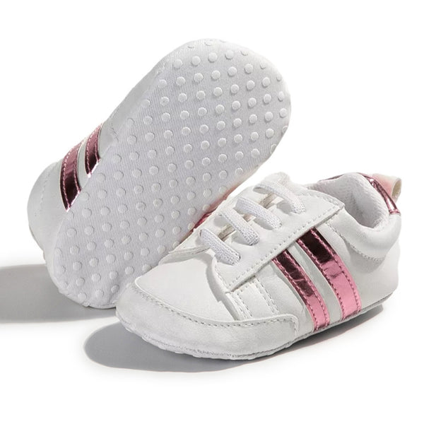 6 to 12 Months Baby Boys & Girls Synthetic Leather Shoes,Infant Non Slip Lace Booties (White,Purple)-BT4608