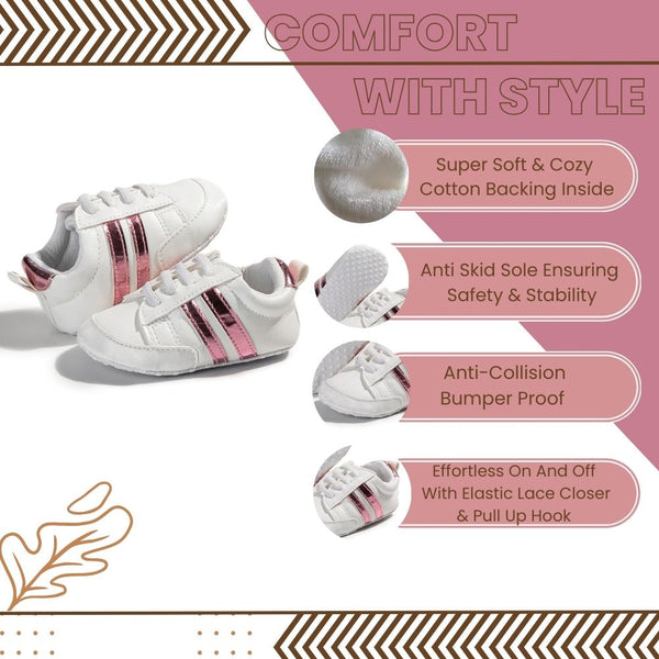 6 to 12 Months Baby Boys & Girls Synthetic Leather Shoes,Infant Non Slip Lace Booties (White,Purple)-BT4608