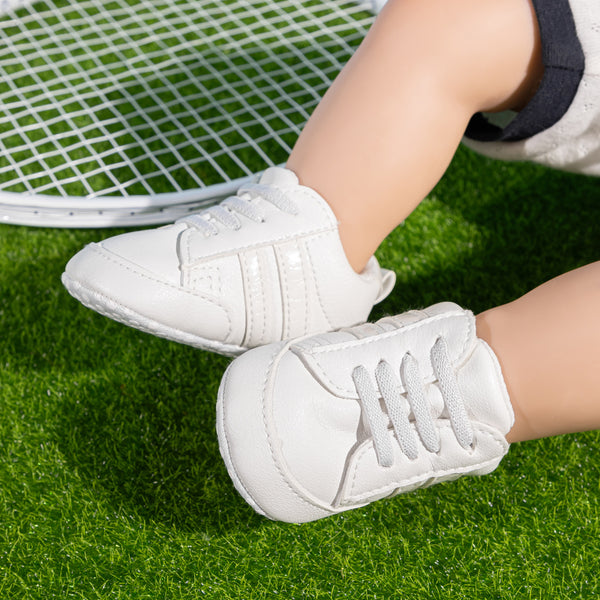 6 to 12 Months Baby Boys & Girls Synthetic Leather Shoes,Infant Non Slip Lace Booties (White)-BT4610