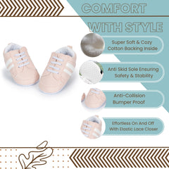 6 to 12 Months Baby Boys & Girls Synthetic Leather Shoes,Infant Non Slip Lace Booties (Pink)-BT4611