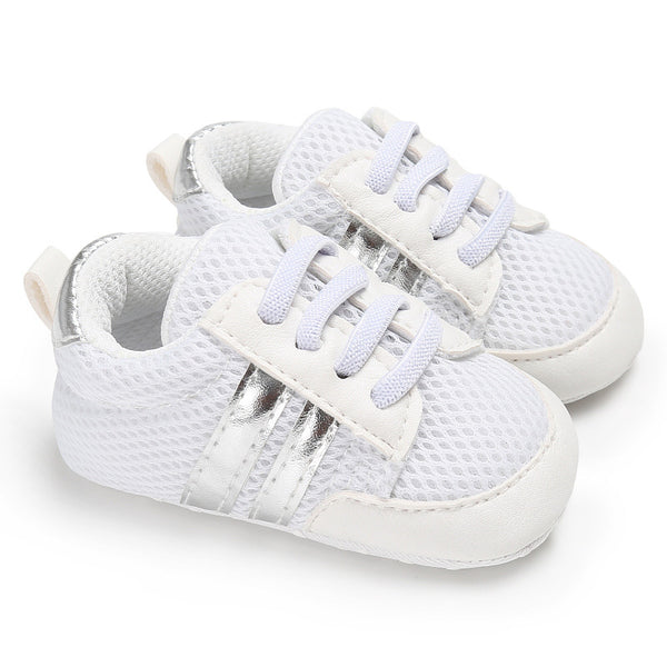 6 to 12 Months Baby Boys & Girls Shoes,Infant Non Slip Booties (White,Silver)-BT4612