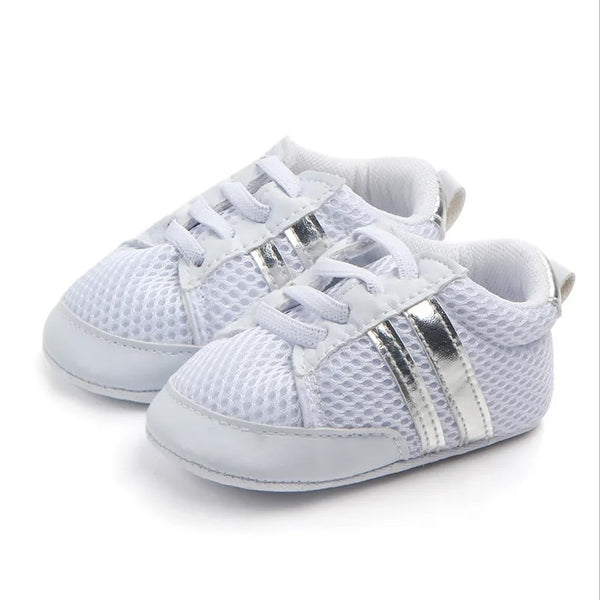6 to 12 Months Baby Boys & Girls Shoes,Infant Non Slip Booties (White,Silver)-BT4612