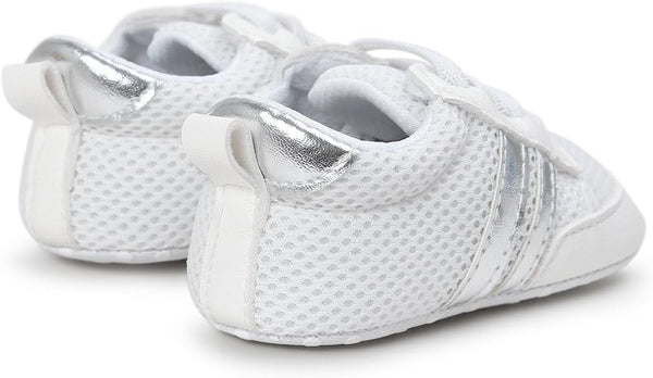 6 to 12 Months Baby Boys & Girls Shoes,Infant Non Slip Booties (White,Silver)-BT4612