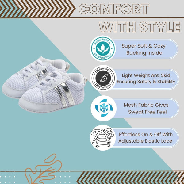 6 to 12 Months Baby Boys & Girls Shoes,Infant Non Slip Booties (White,Silver)-BT4612
